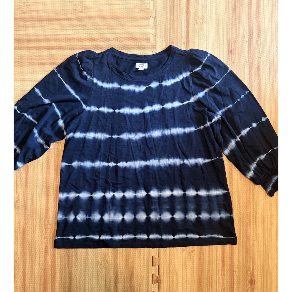 Women's Crown & Ivy Long Sleeve Tee Navy White Tie-Dye XL
